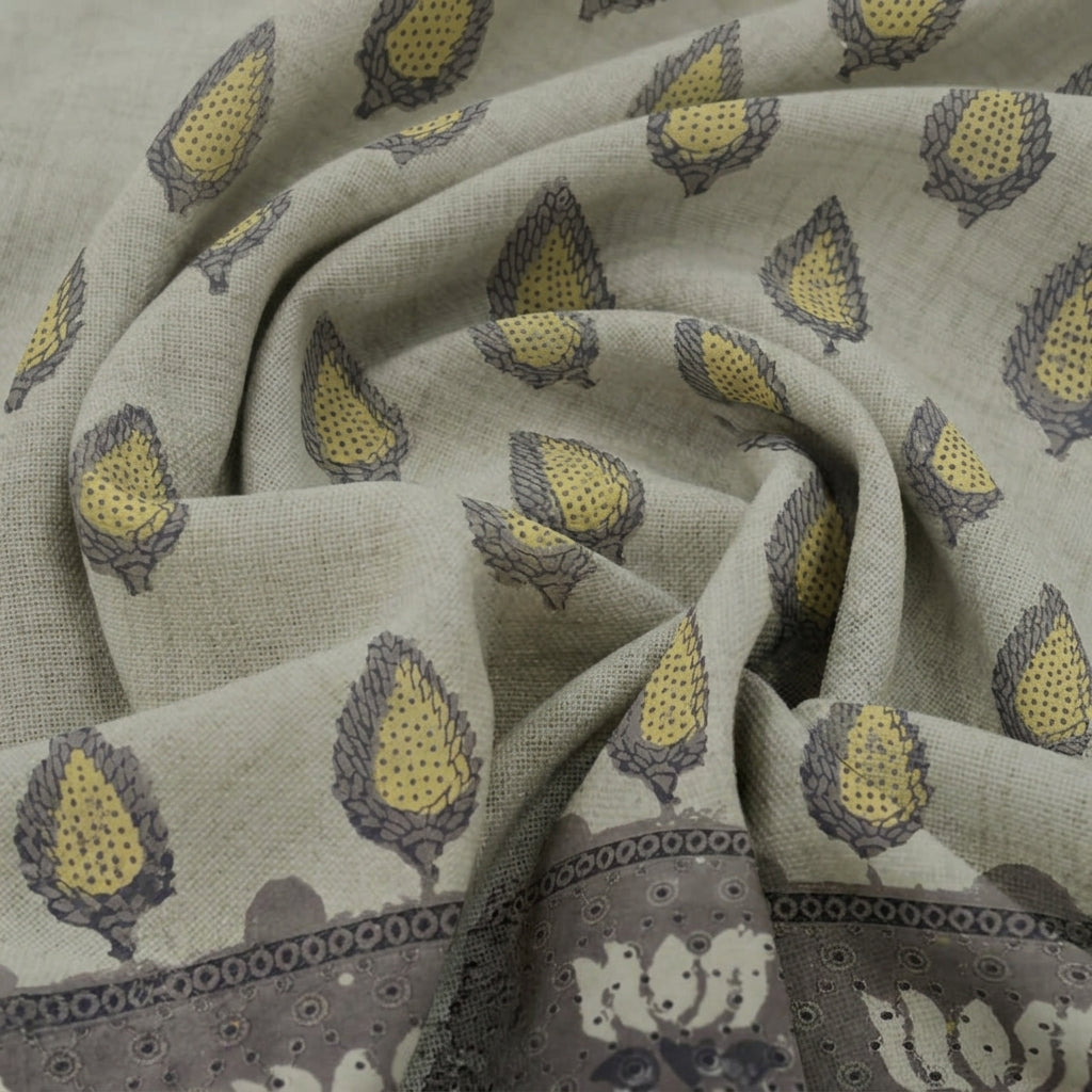Swirled Floral Cream Floral Cotton Fabric