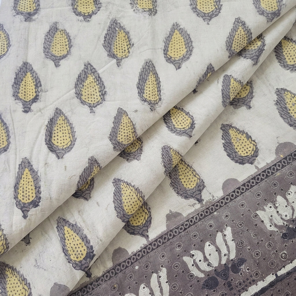 Folded Floral Cream Floral Cotton Fabric