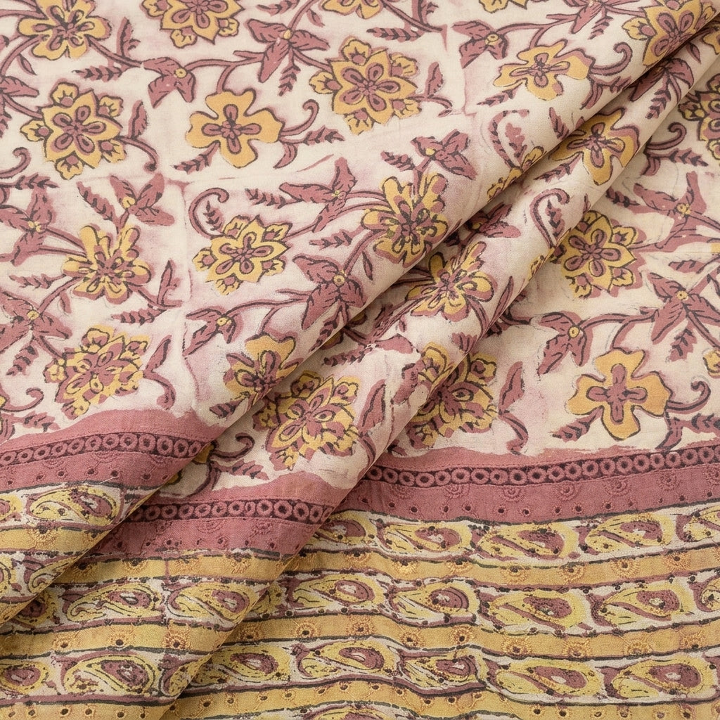 Cream Floral Cotton Fabric - EC16737