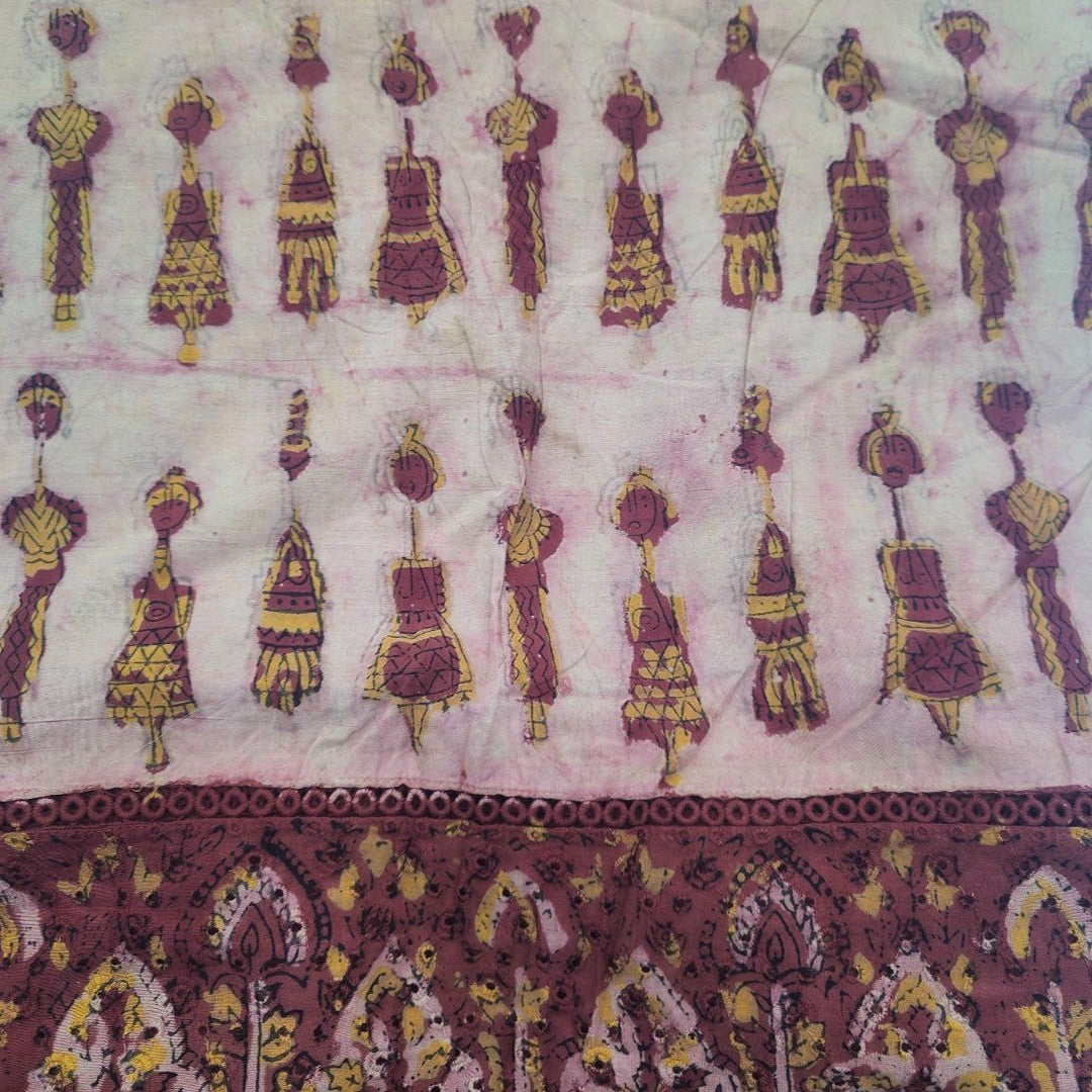 Cream Block Print Cotton Fabric - EC16738