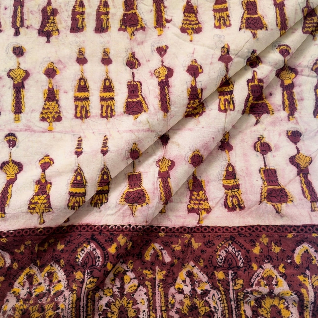 Cream Block Print Cotton Fabric - EC16738