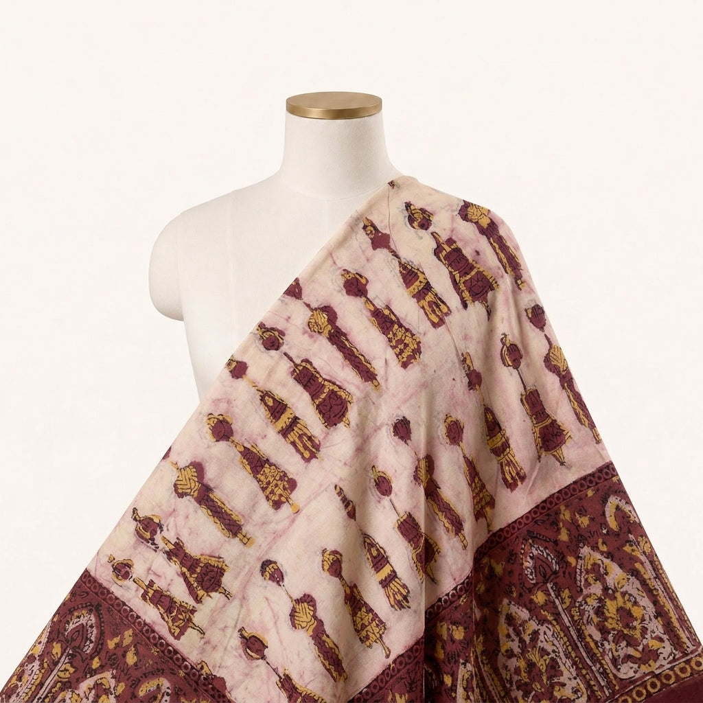 Cream Block Print Cotton Fabric - EC16738