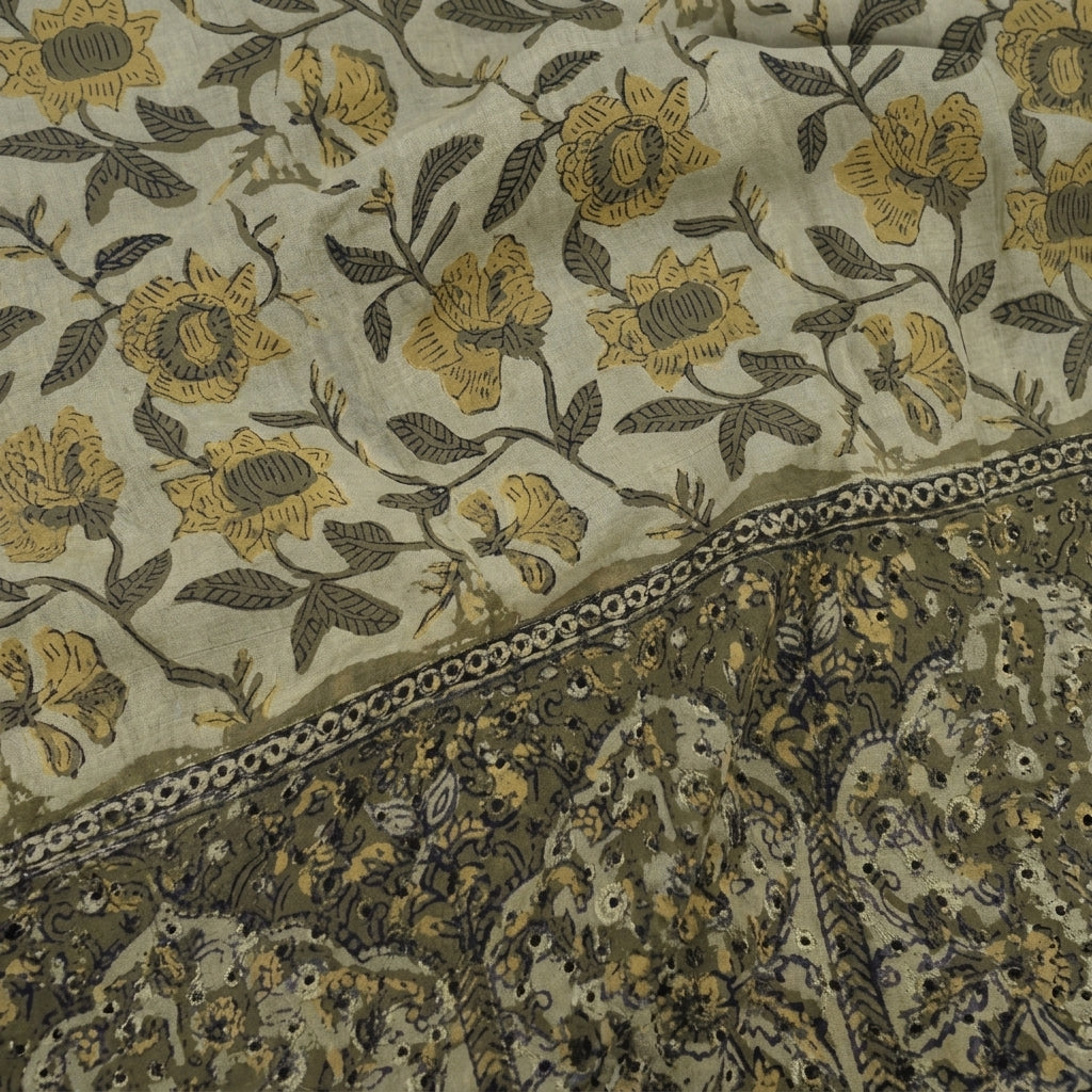 Swirled Floral Mustard Yellow Floral Cotton Fabric