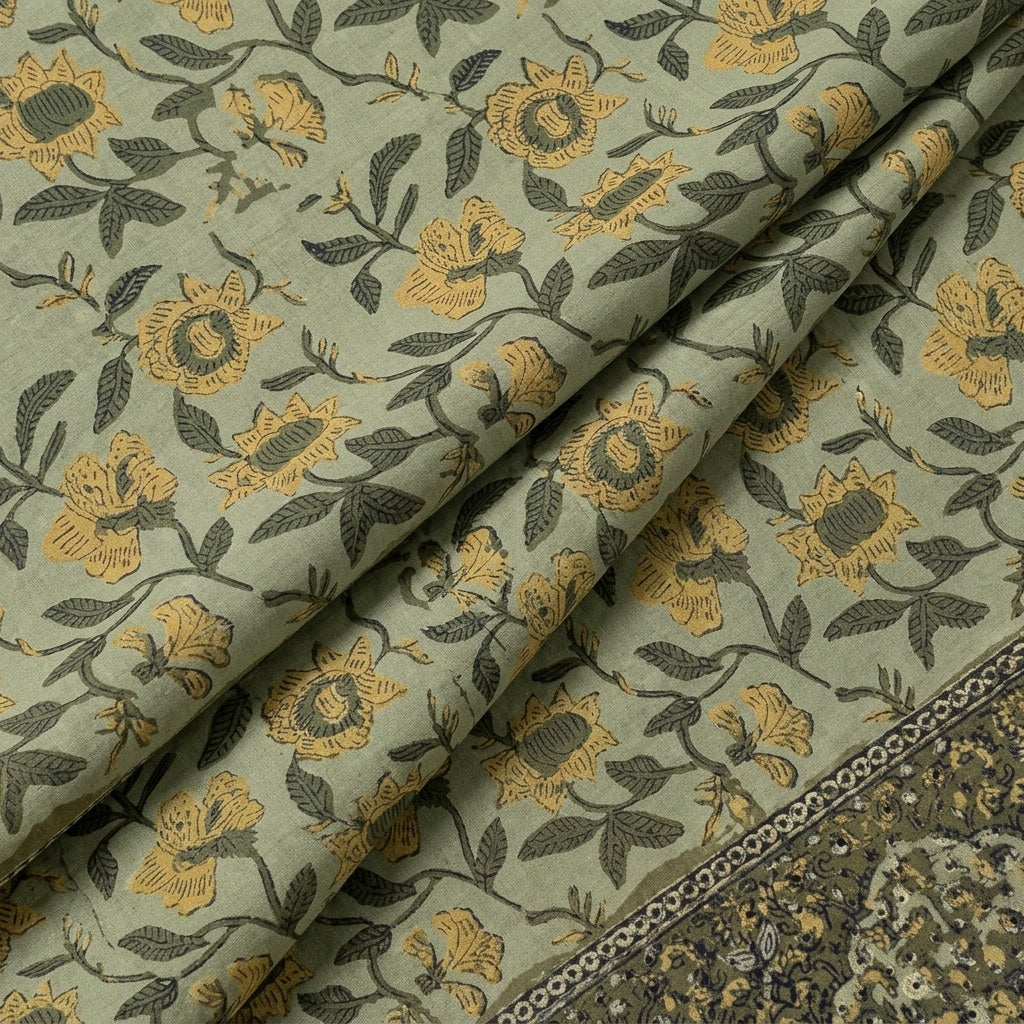 Folded Floral Mustard Yellow Floral Cotton Fabric
