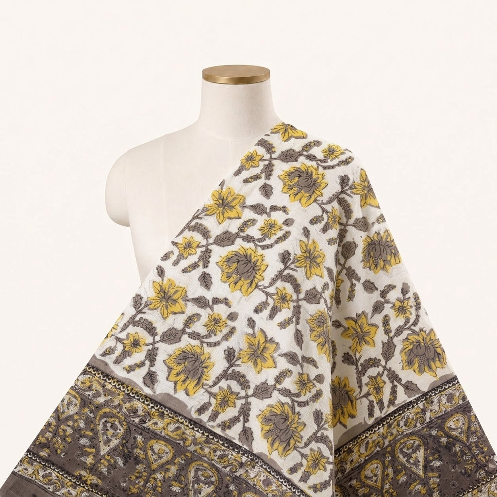 Floral Brown Floral Cotton Fabric Draped as a saree