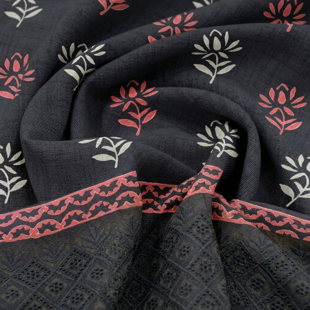 Swirled Cutwork Black Cutwork Cotton Fabric
