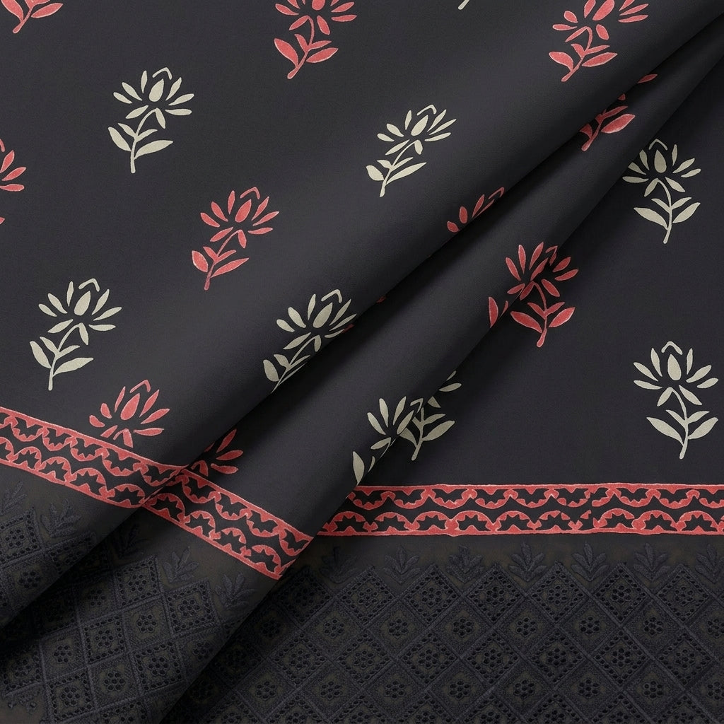 Folded Cutwork Black Cutwork Cotton Fabric