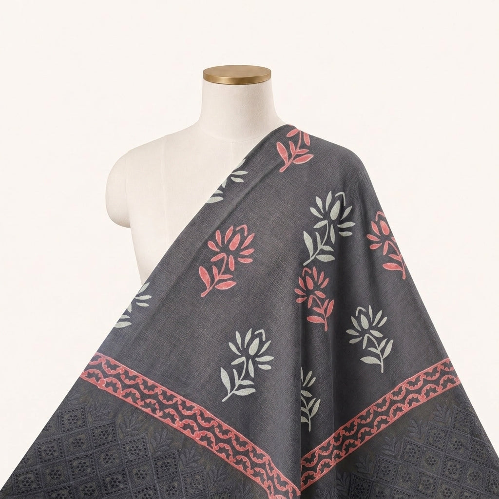 Cutwork Black Cutwork Cotton Fabric Draped as a saree