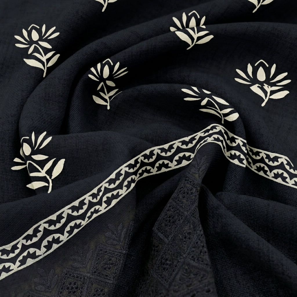 Swirled Cutwork Black Cutwork Cotton Fabric
