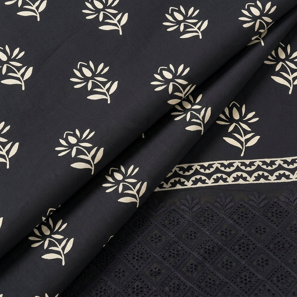 Folded Cutwork Black Cutwork Cotton Fabric