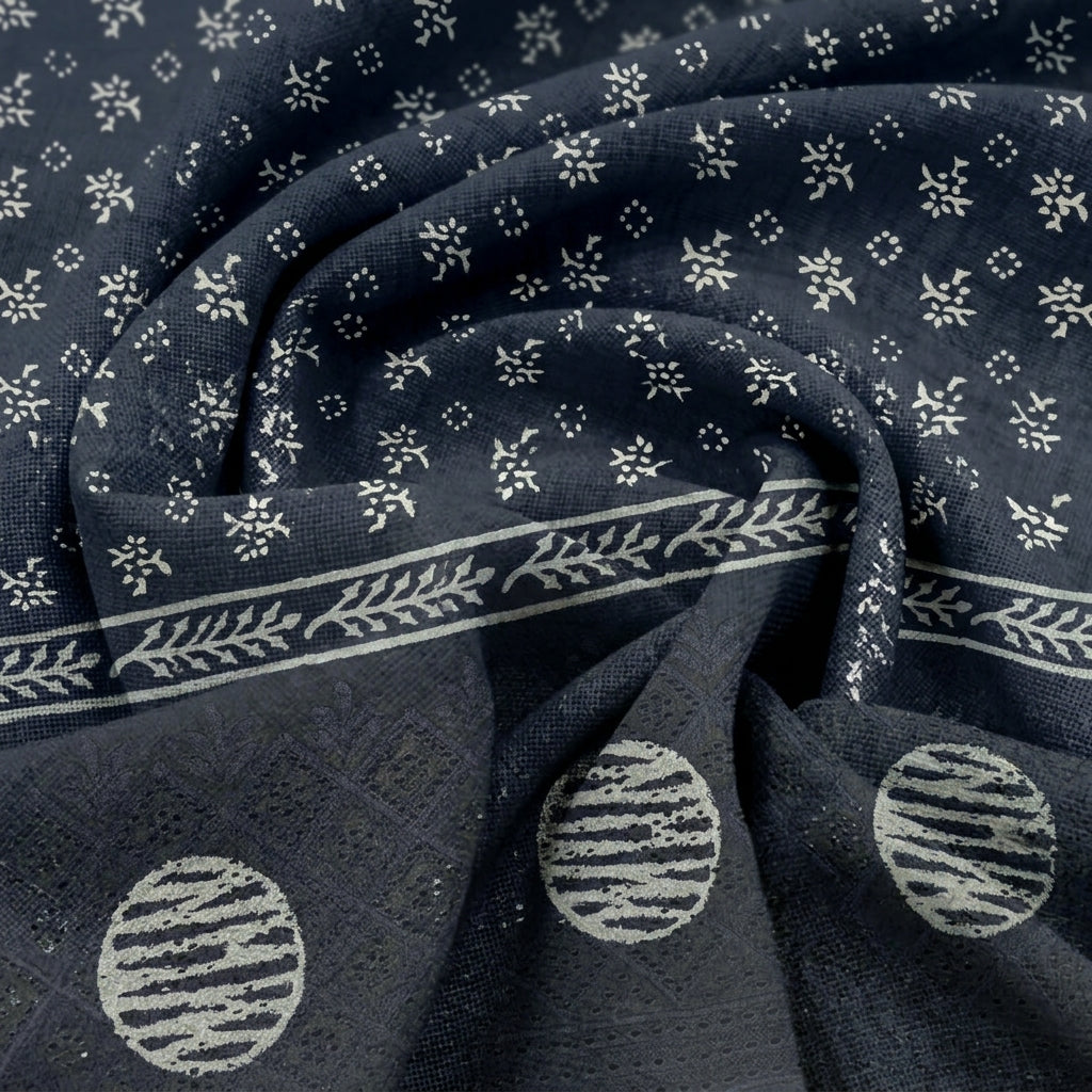 Swirled Cutwork Black Cutwork Cotton Fabric