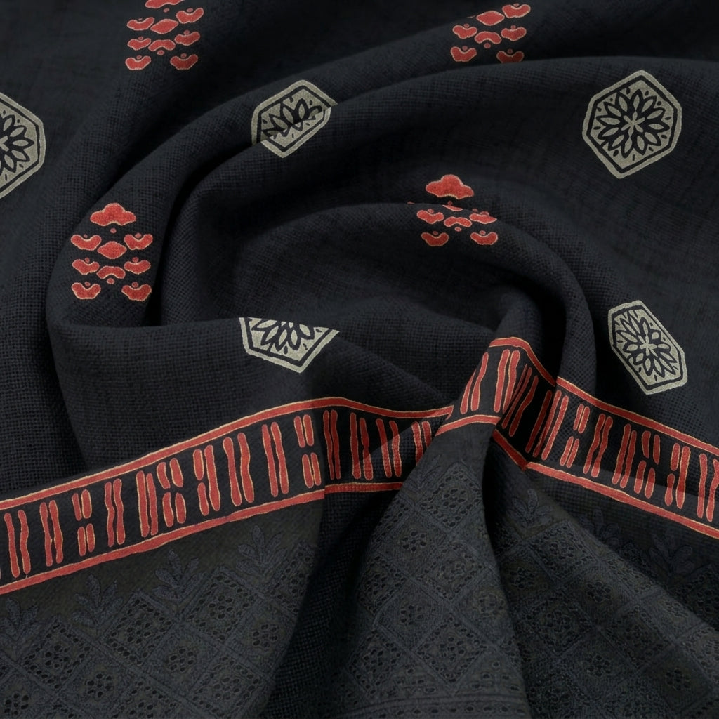 Swirled Cutwork Black Cutwork Cotton Fabric