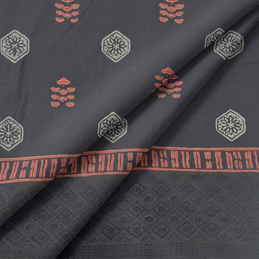Folded Cutwork Black Cutwork Cotton Fabric