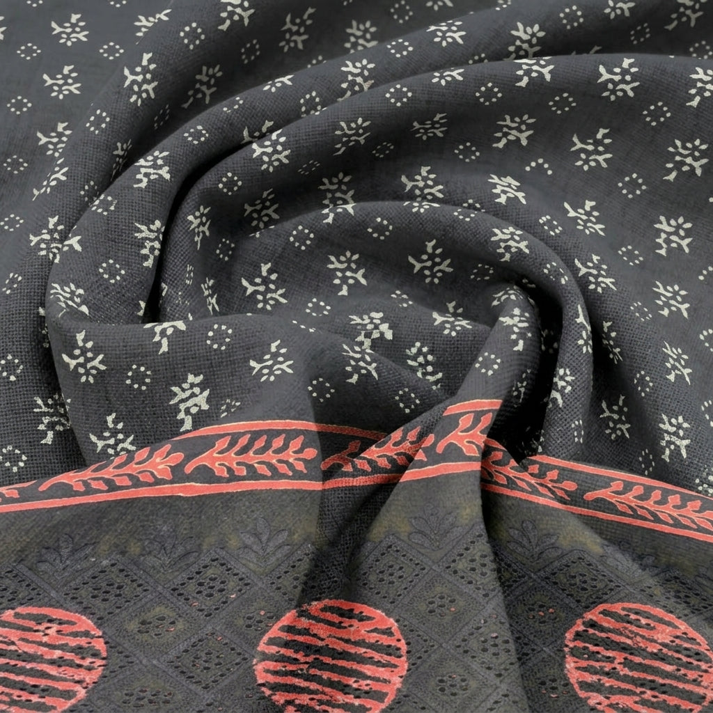 Swirled Cutwork Black Cutwork Cotton Fabric