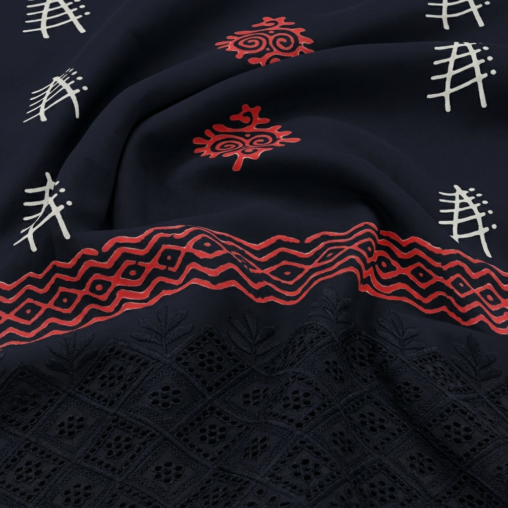 Swirled Cutwork Black Cutwork Cotton Fabric