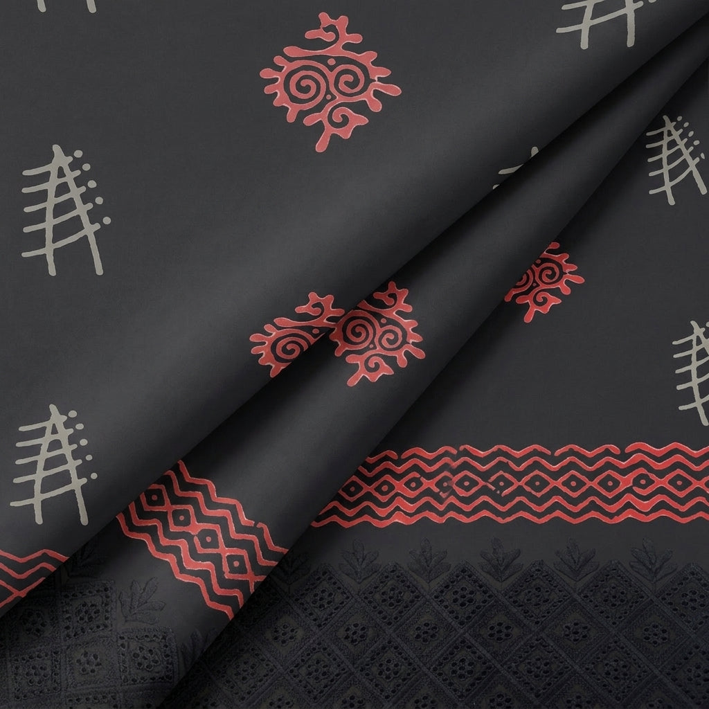Folded Cutwork Black Cutwork Cotton Fabric