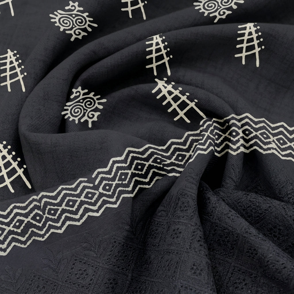 Swirled Cutwork Black Cutwork Cotton Fabric