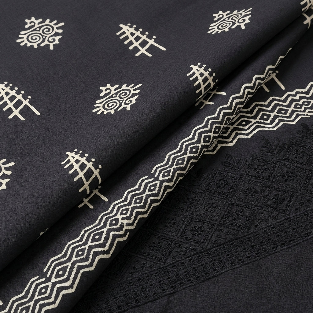 Folded Cutwork Black Cutwork Cotton Fabric
