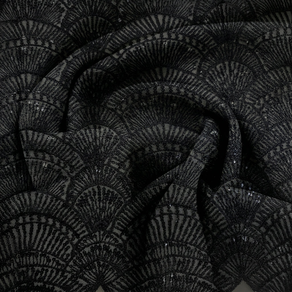 Swirled Abstract Black Abstract Net Fabric