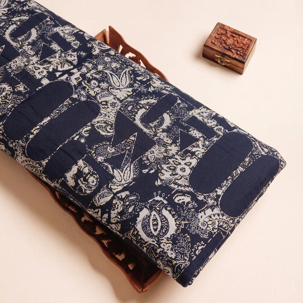 Navy Blue Abstract Rayon Fabric - EC16779