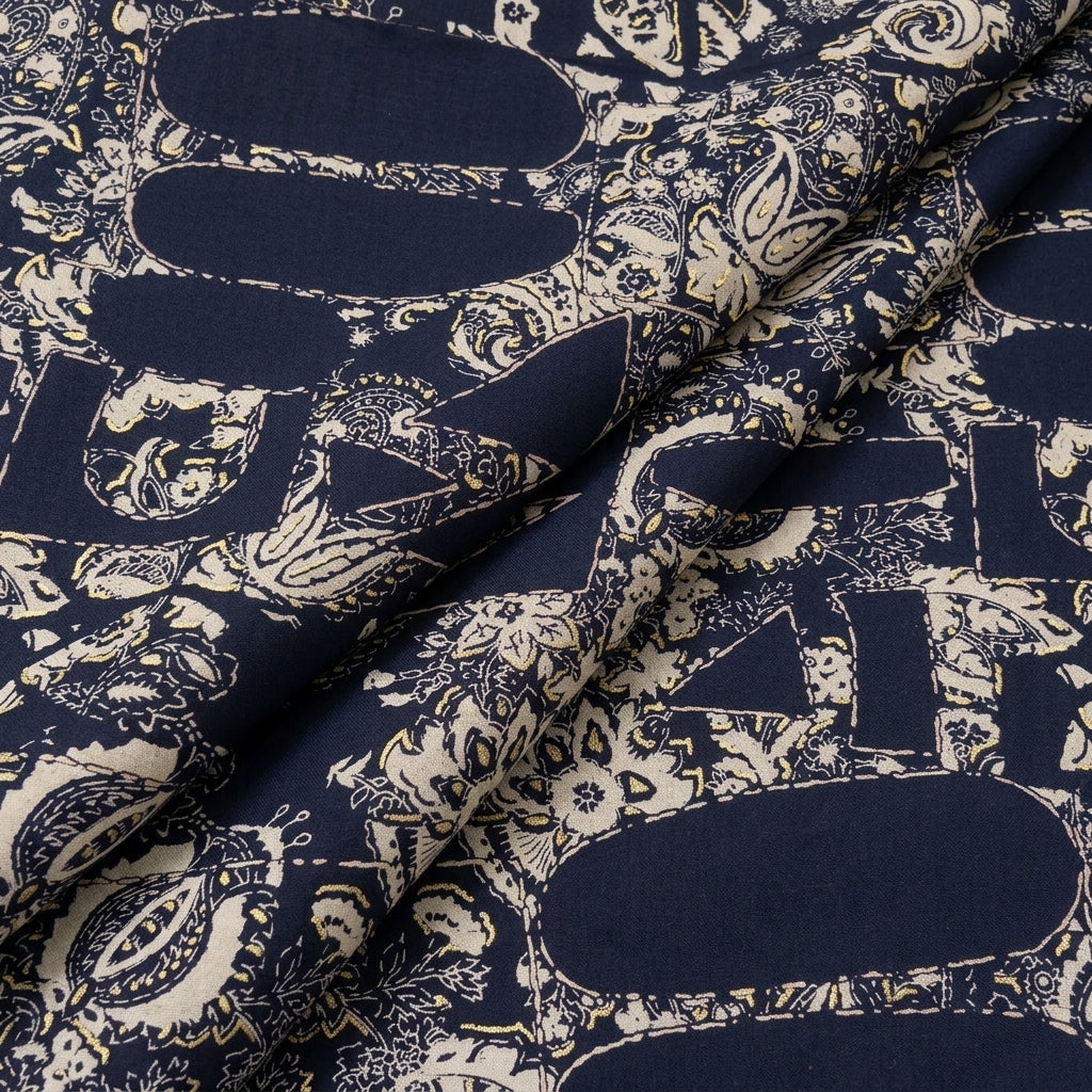 Navy Blue Abstract Rayon Fabric - EC16779