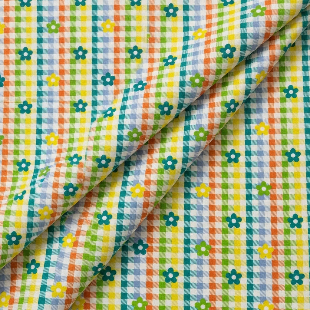 Folded Checked Orange Checked Cotton Fabric