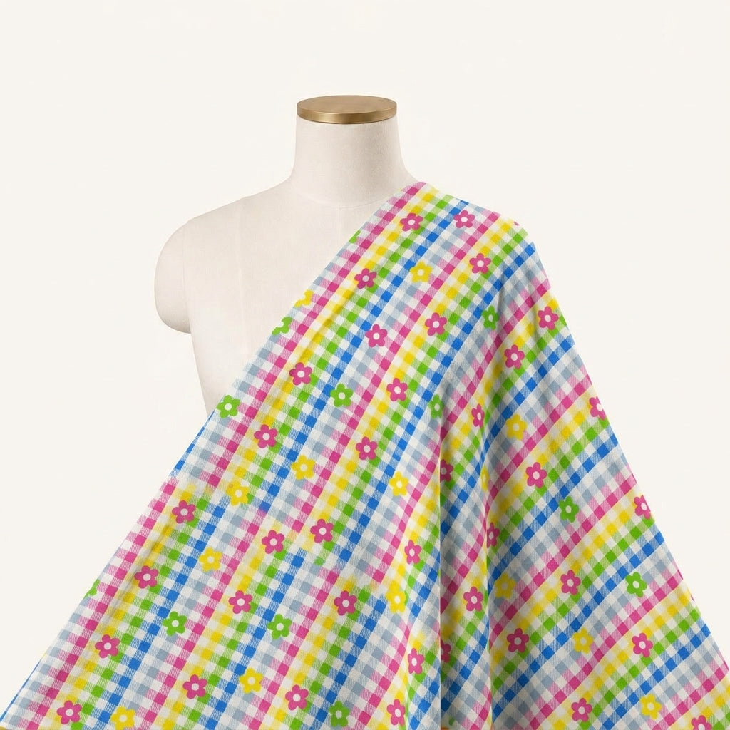 Checked Yellow Checked Cotton Fabric Draped as a saree