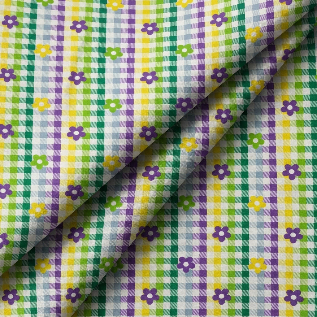 Folded Checked Green Checked Cotton Fabric