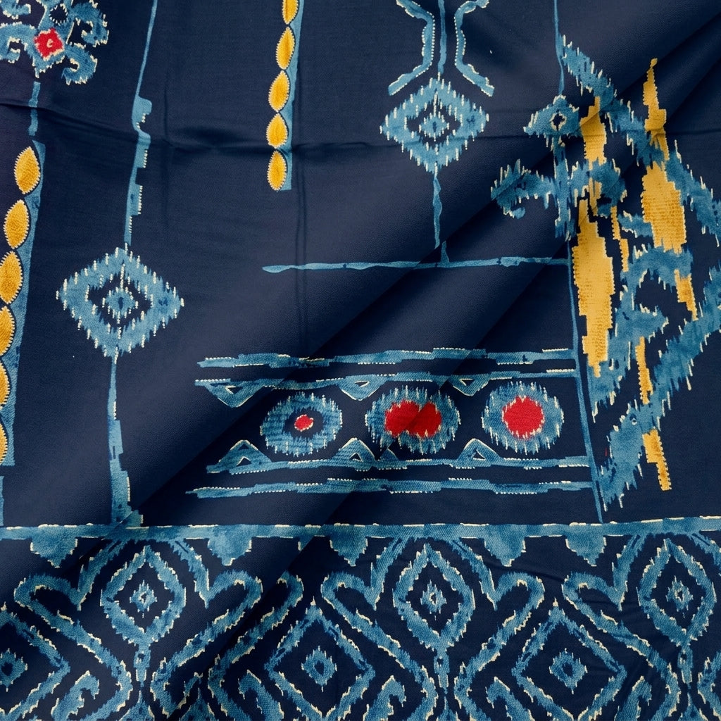 Folded Abstract Blue Abstract Rayon Fabric