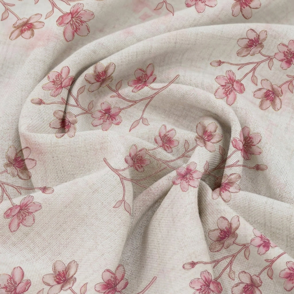 Swirled Floral Cream Floral Rayon Fabric
