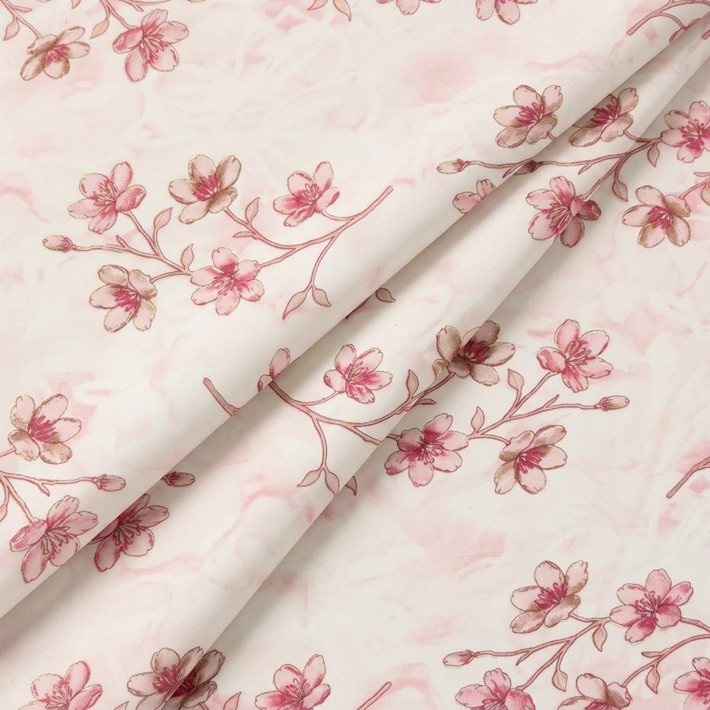 Folded Floral Cream Floral Rayon Fabric