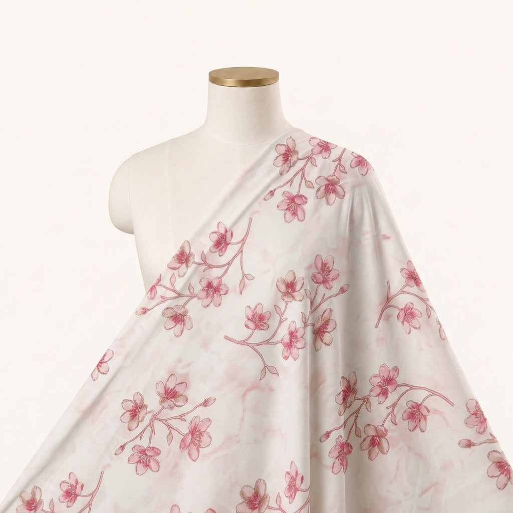 Floral Cream Floral Rayon Fabric Draped as a saree