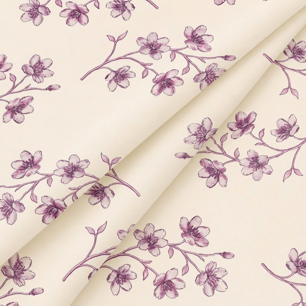 Folded Floral Cream Floral Rayon Fabric