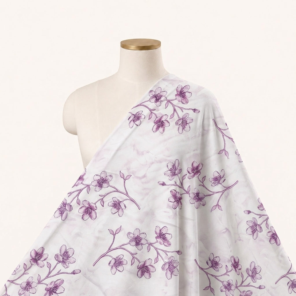 Floral Cream Floral Rayon Fabric Draped as a saree