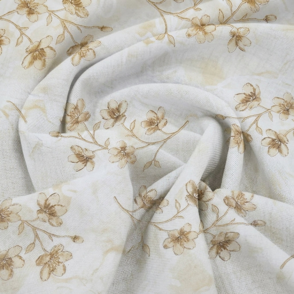 Swirled Floral Cream Floral Rayon Fabric