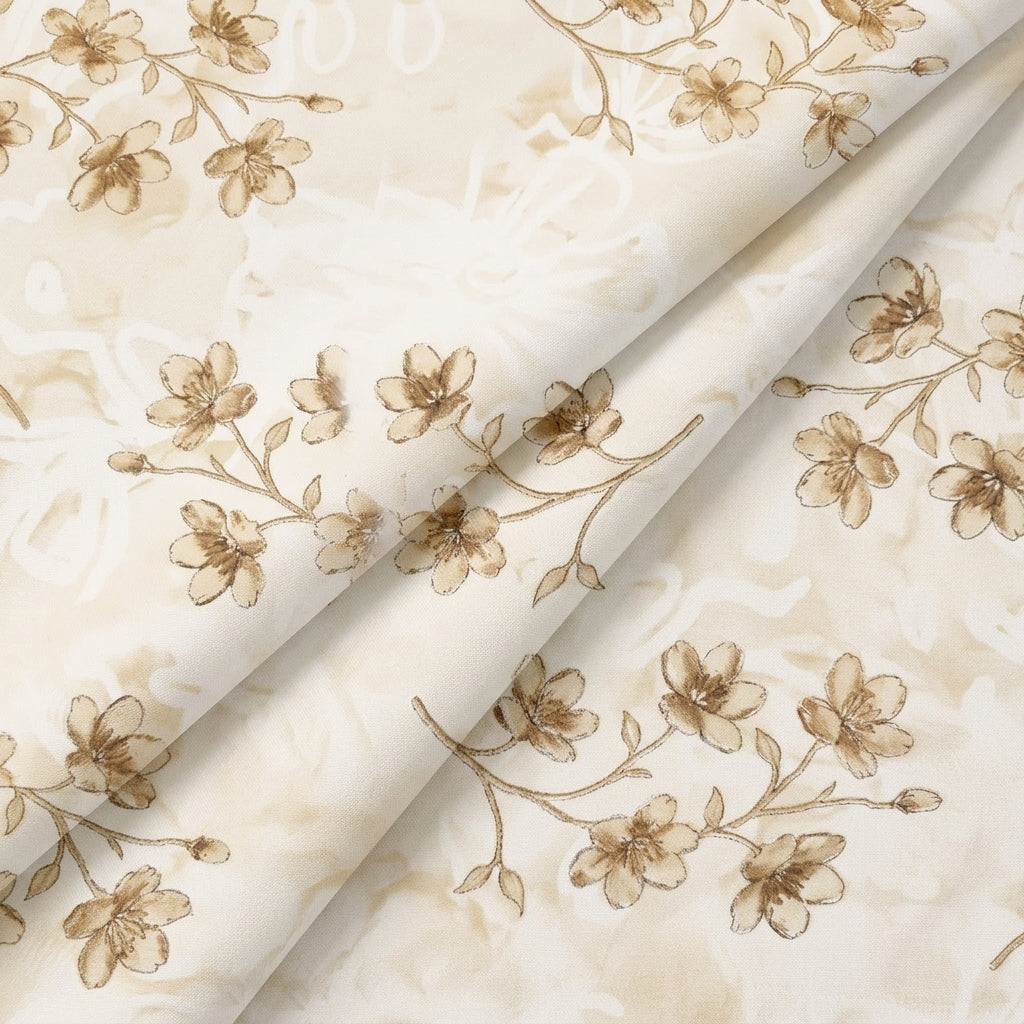 Folded Floral Cream Floral Rayon Fabric