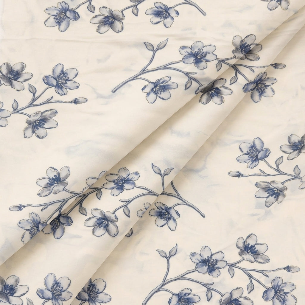 Folded Floral Cream Floral Rayon Fabric