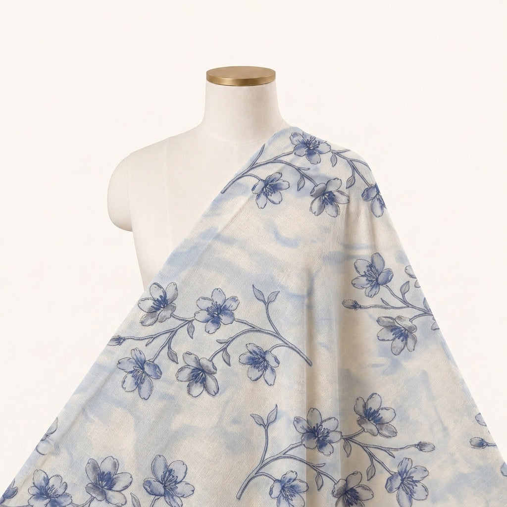 Floral Cream Floral Rayon Fabric Draped as a saree