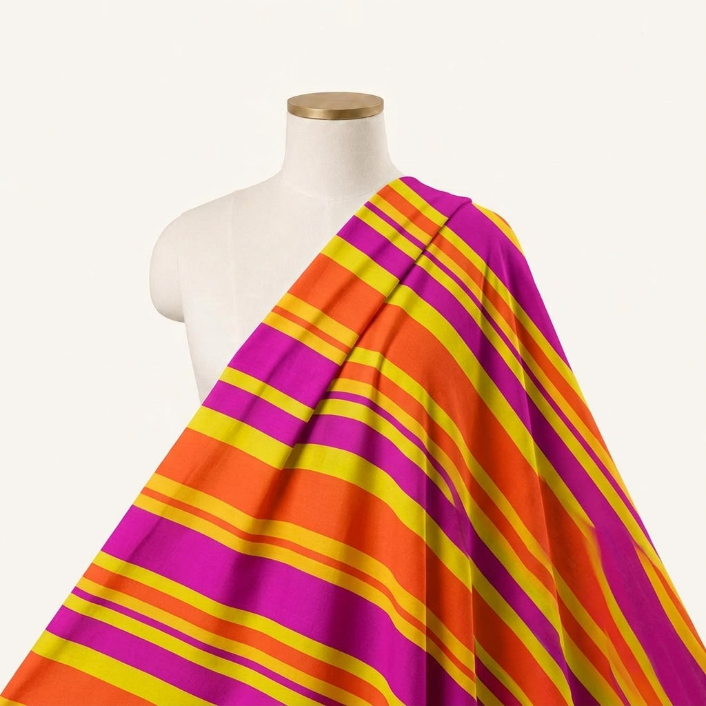 Stripes Purple Stripes Crepe Fabric Draped as a saree