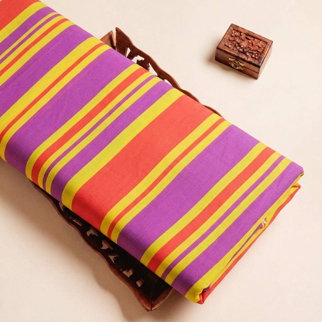 Folded Purple Stripes Crepe Fabric Highlighting and Texture