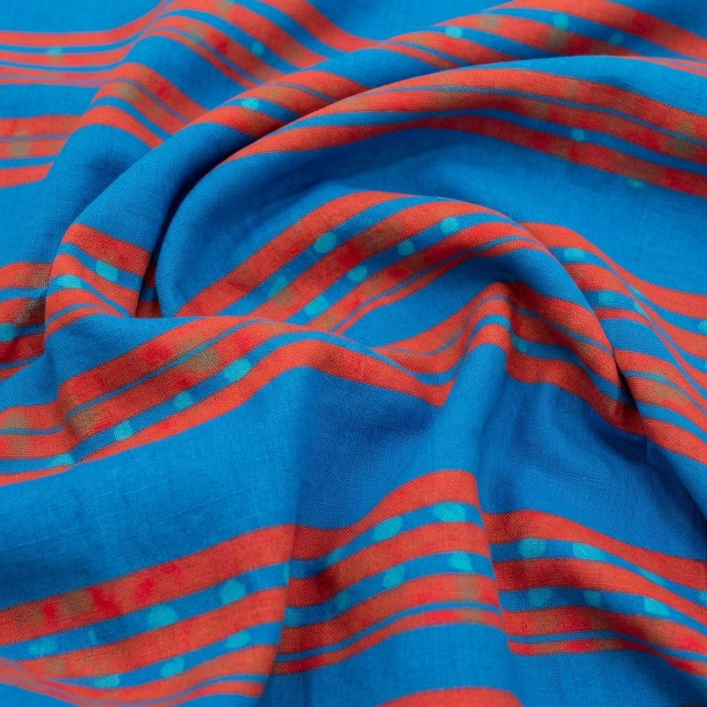 Swirled Stripes Blue Stripes Crepe Fabric