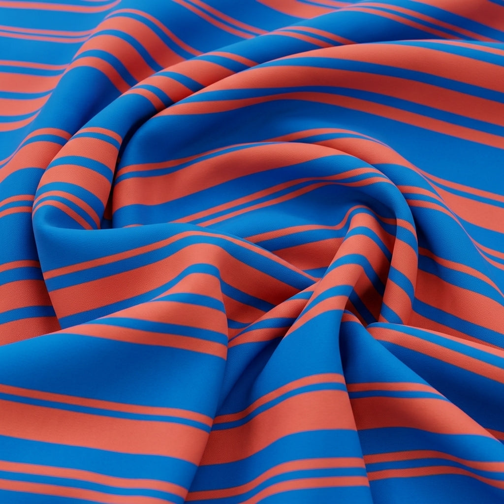 Swirled Stripes Blue Stripes Crepe Fabric