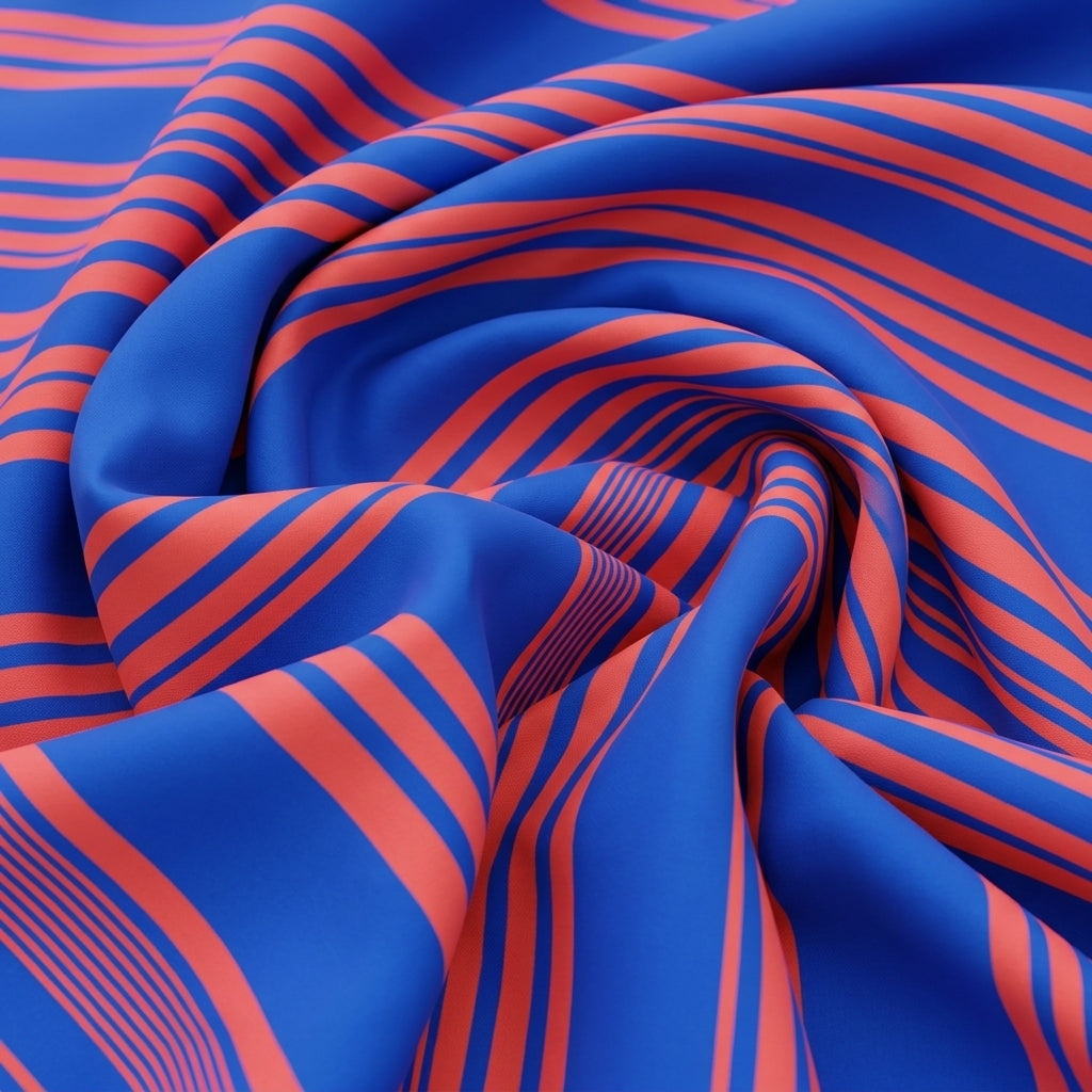 Swirled Stripes Blue Stripes Crepe Fabric
