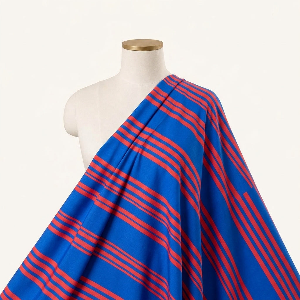 Stripes Blue Stripes Crepe Fabric Draped as a saree