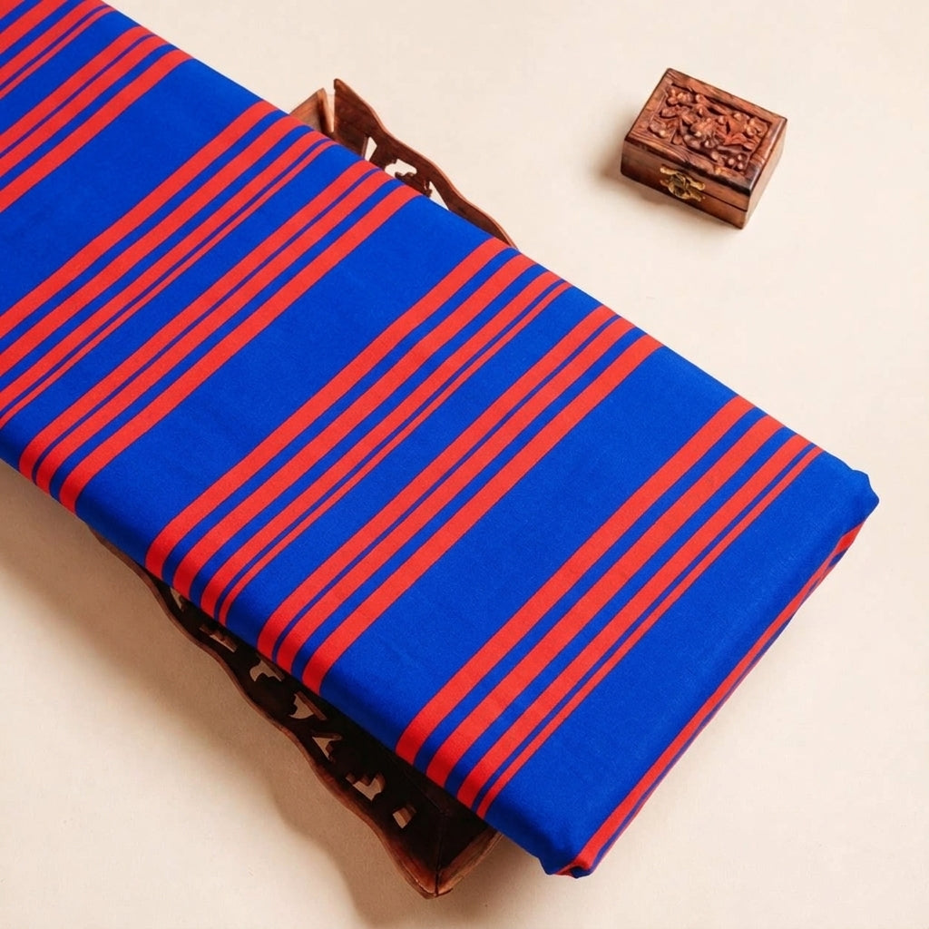 Folded Blue Stripes Crepe Fabric Highlighting and Texture
