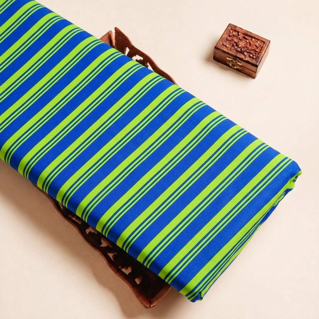 Folded Green Stripes Crepe Fabric Highlighting and Texture