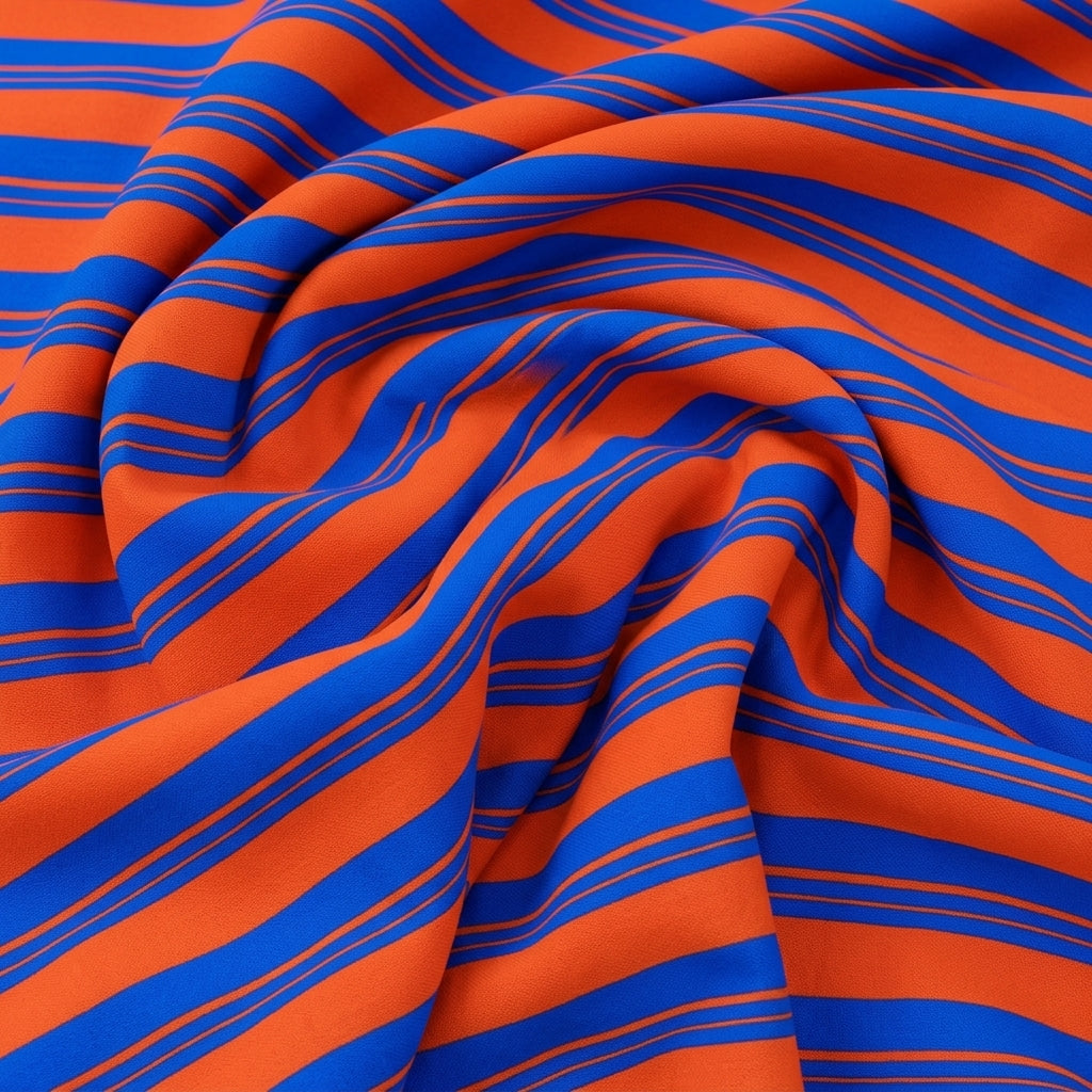 Swirled Stripes Blue Stripes Crepe Fabric