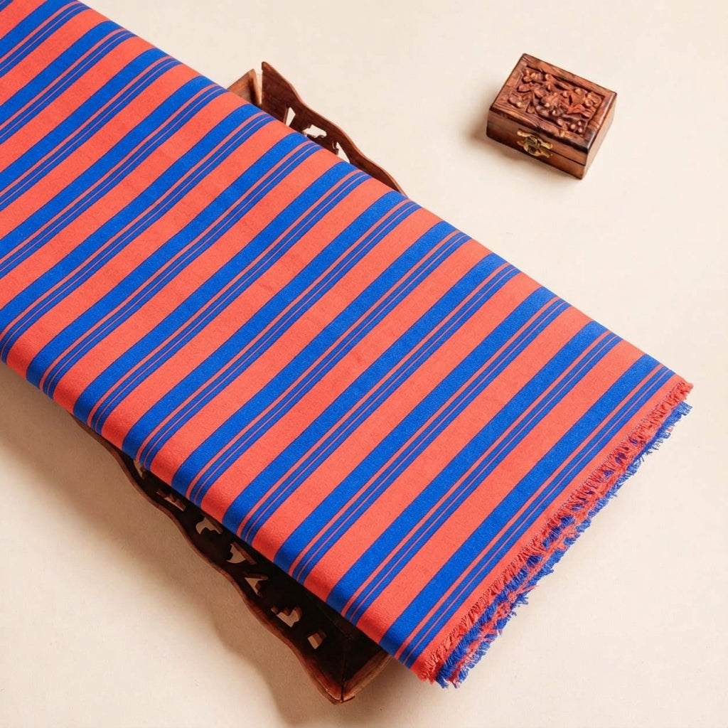 Folded Blue Stripes Crepe Fabric Highlighting and Texture