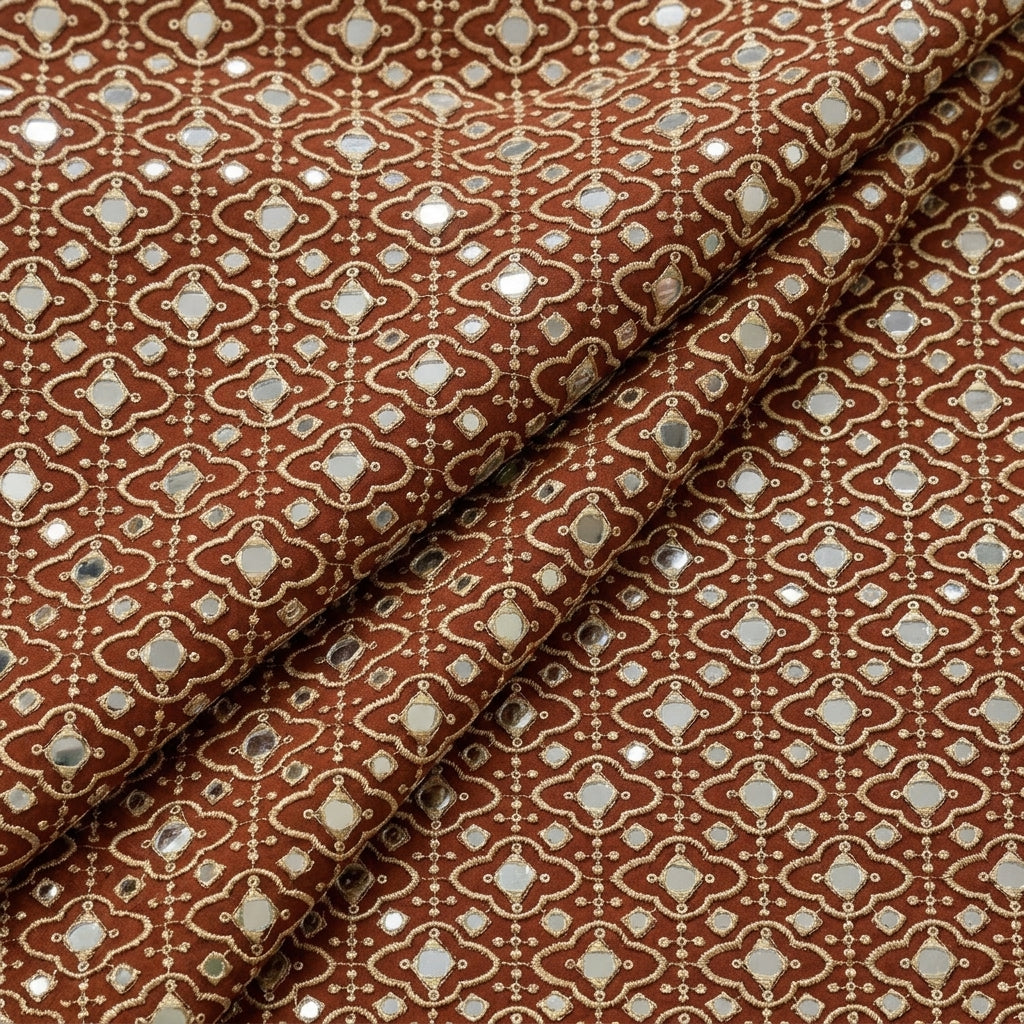 Folded Embroidery Rust Embroidery Georgette Fabric