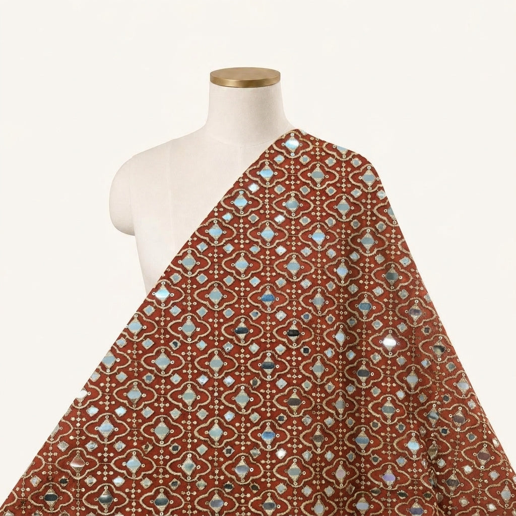 Embroidery Rust Embroidery Georgette Fabric Draped as a saree